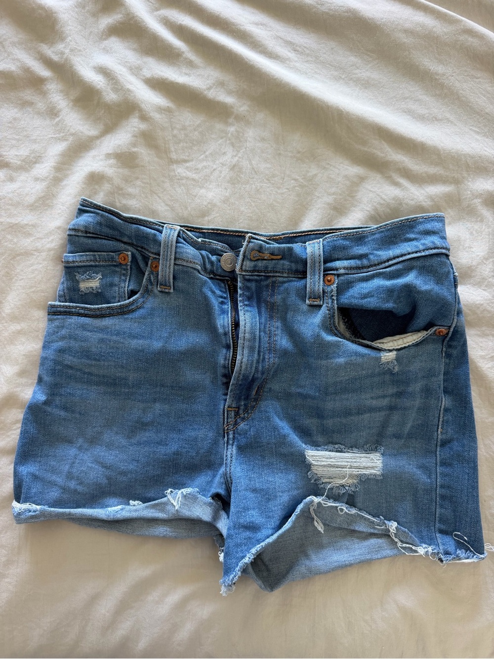 LEVI Distressed High Rise Light Blue Denim Cutoff Shorts